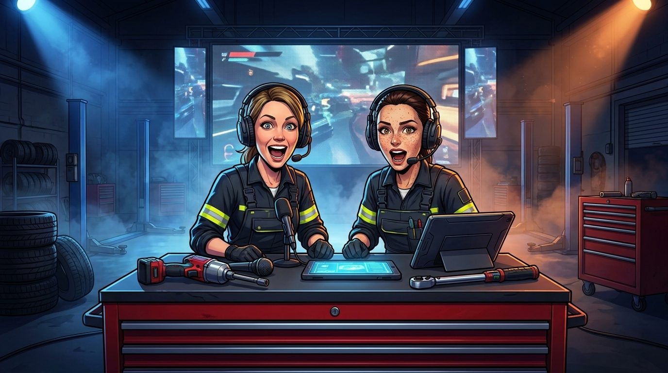 Berta und Heidi am Kommentatorenpult des Werkstatt Monitor Cups